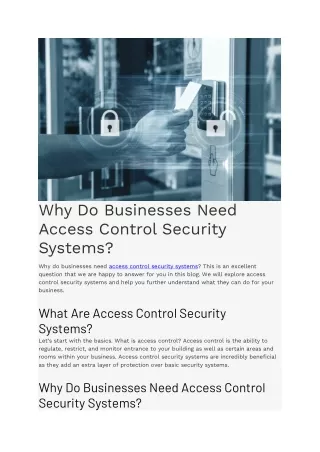 Why Do Businesses Need Access Control Security Systems