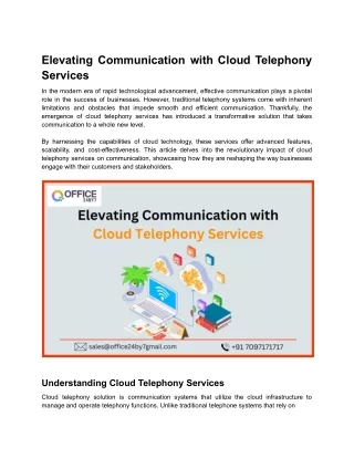 Elevating Communication with Cloud Telephony Services