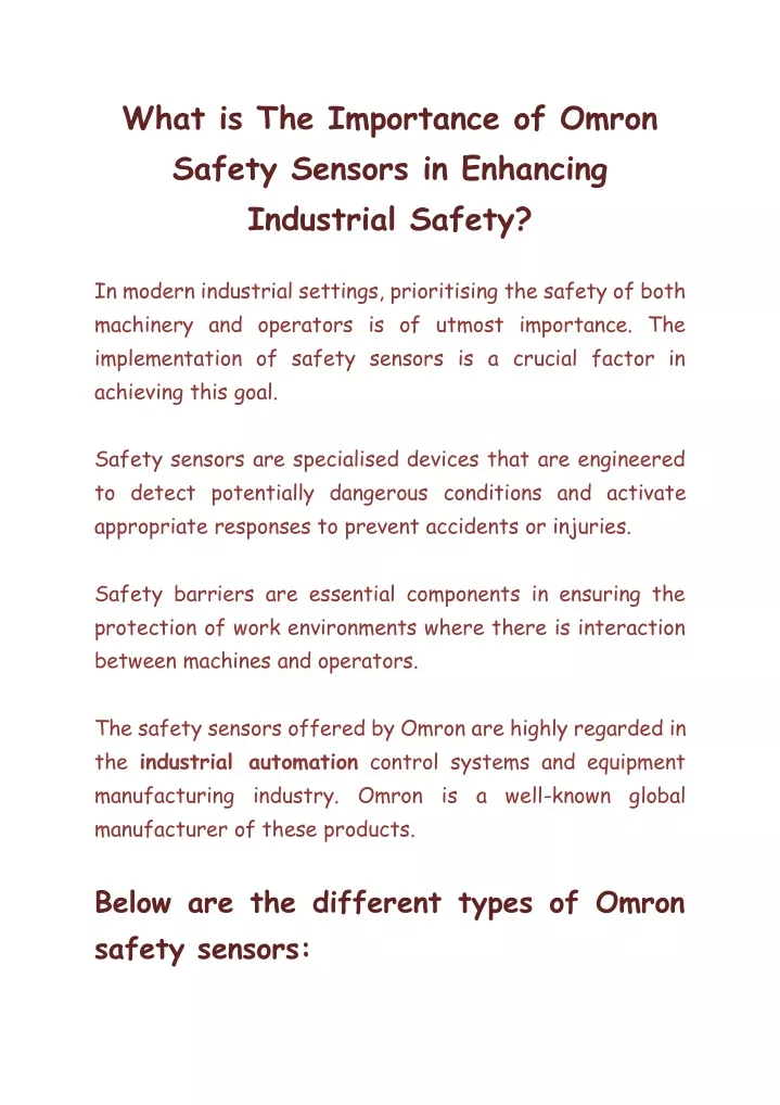 what is the importance of omron safety sensors