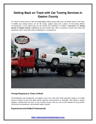 Getting Back on Track with Car Towing Services in Gaston County