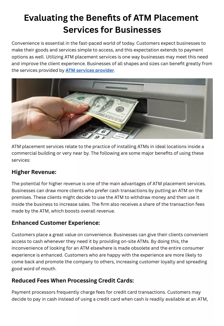 evaluating the benefits of atm placement services