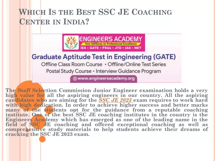 which is the best ssc je coaching center in india