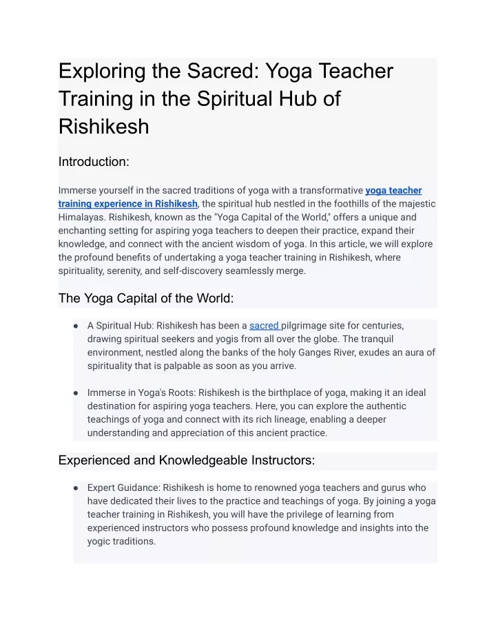 exploring the sacred yoga teacher training