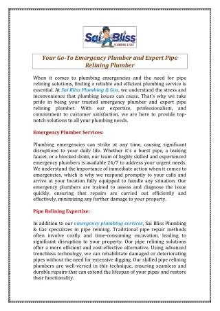 Emergency plumbing services in Marsden Park - Sai Bliss