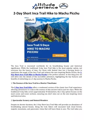 2-Day Short Inca Trail Hike to Machu Picchu