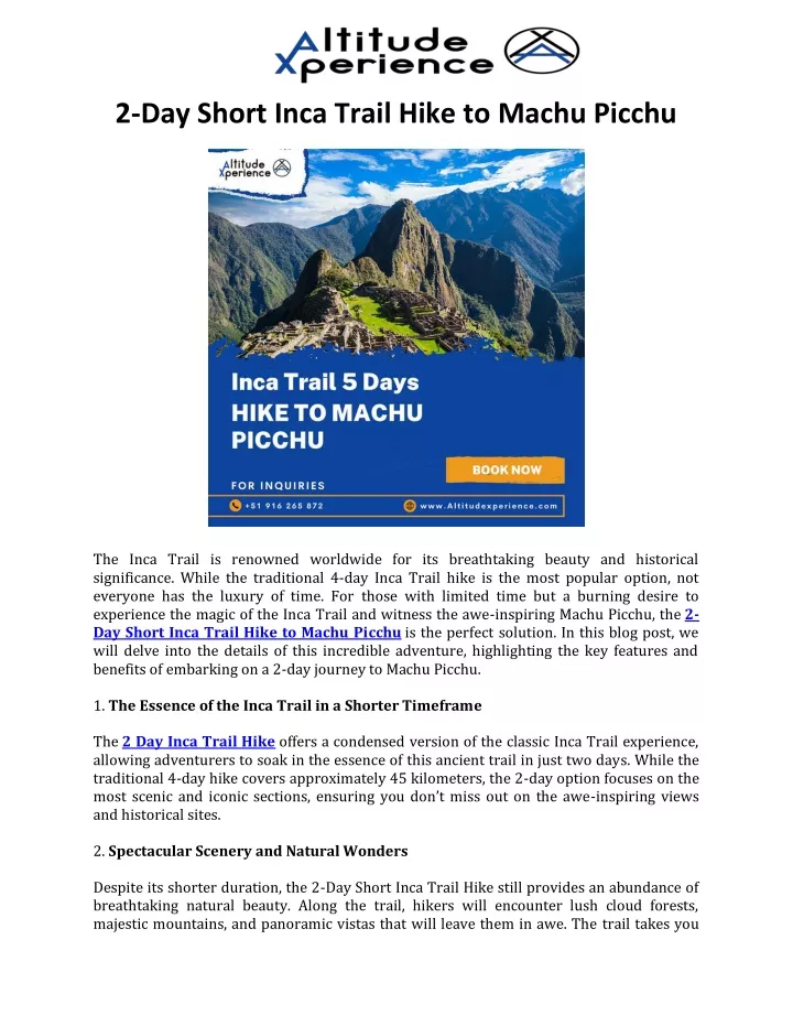 2 day short inca trail hike to machu picchu