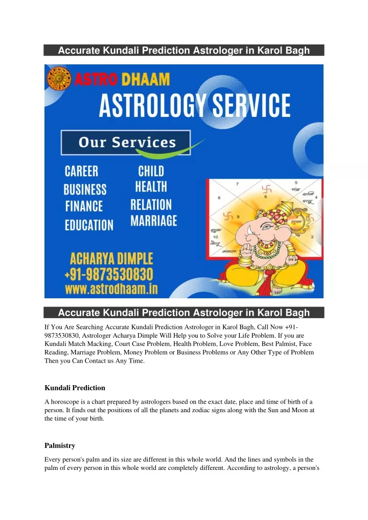 accurate kundali prediction astrologer in karol