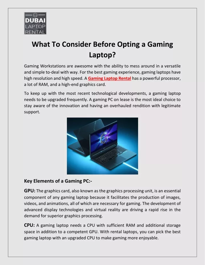 what to consider before opting a gaming laptop