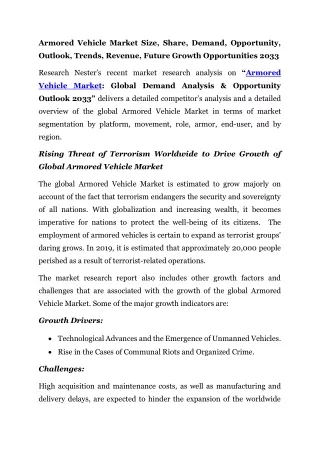 Armored Vehicle Market Size, Share, Demand, Opportunity, Outlook, Trends 2033