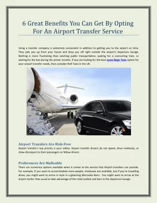 6 Great Benefits You Can Get By Opting For An Airport Transfer Service