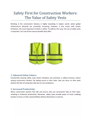Safety First for Construction Workers The Value of Safety Vests