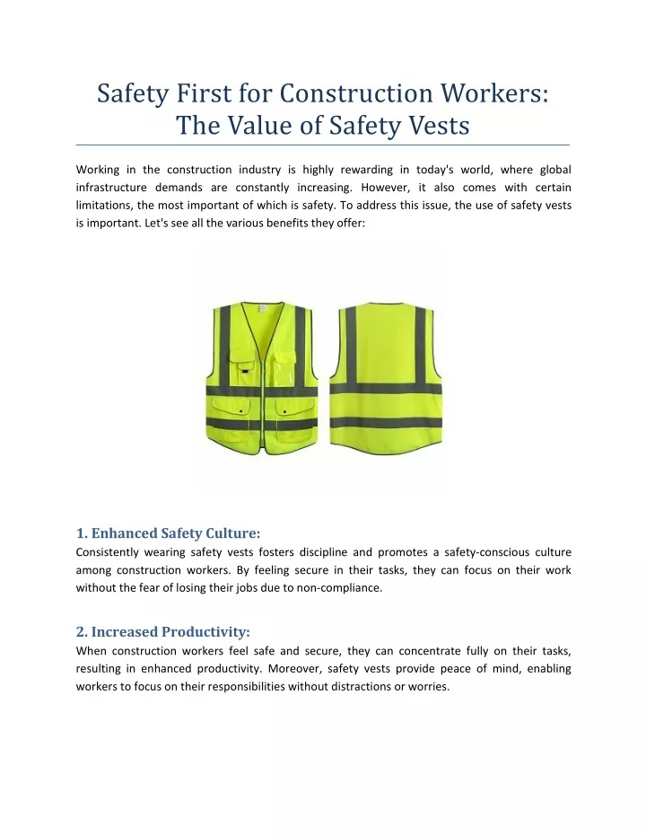 safety first for construction workers the value