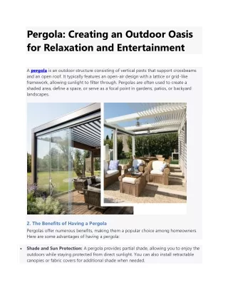 Pergola: Creating an Outdoor Oasis for Relaxation and Entertainment