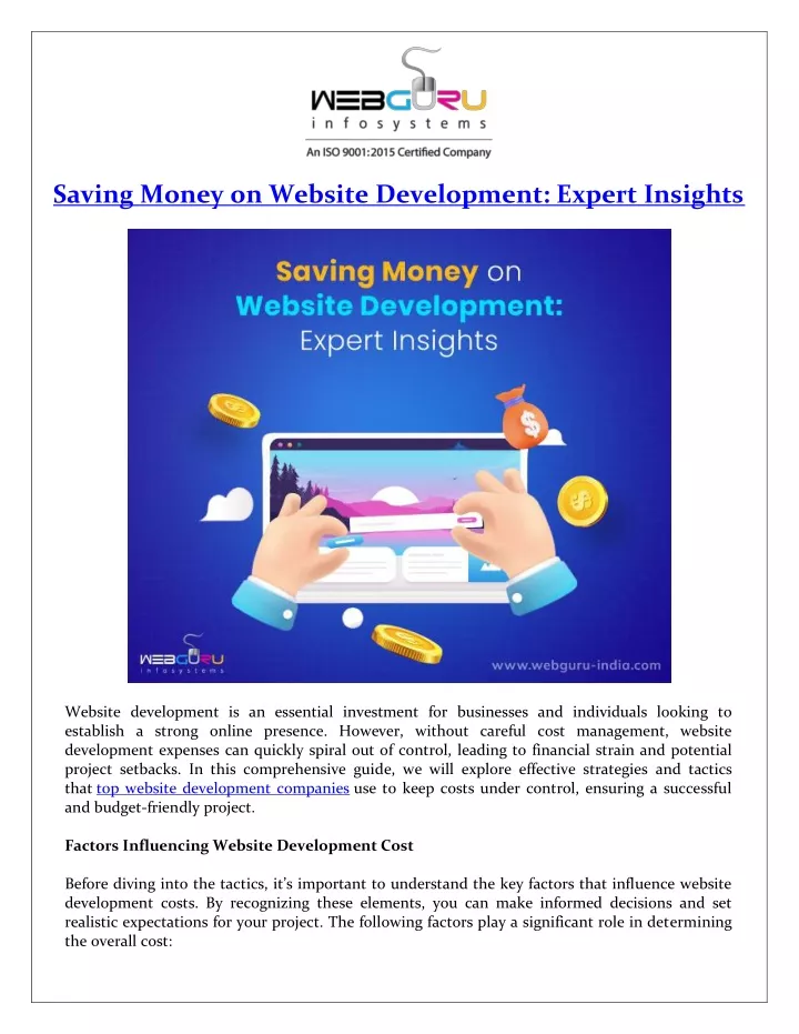 saving money on website development expert