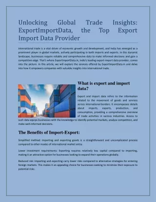 Unlocking Global Trade Insights ExportImportData, the Top Export Import Data Provider