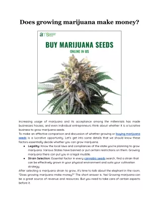 Does growing marijuana make money? | cannabis seeds - Amsterdam Marijuana Seeds