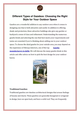 Different Types of Gazebos Choosing the Right Style for Your Outdoor Space