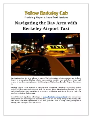 Navigating the Bay Area with Berkeley Airport Taxi