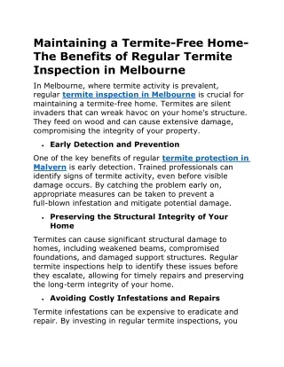 Maintaining a Termite-Free Home- The Benefits of Regular Termite Inspection in Melbourne