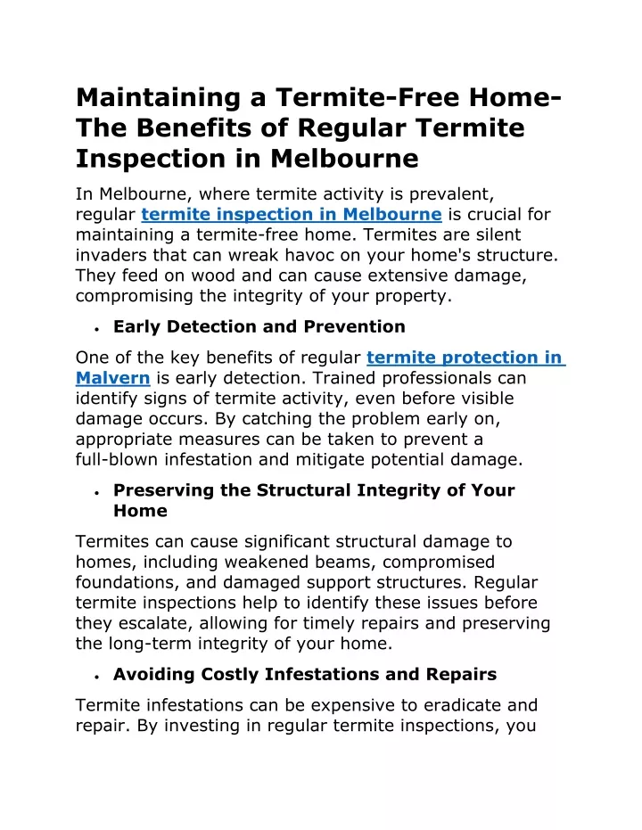 maintaining a termite free home the benefits