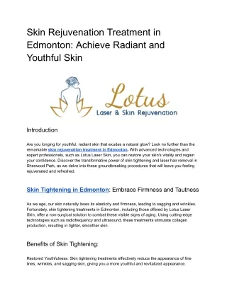Skin Rejuvenation Treatment in Edmonton_ Achieve Radiant and Youthful Skin
