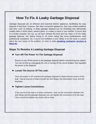 How To Fix A Leaky Garbage Disposal