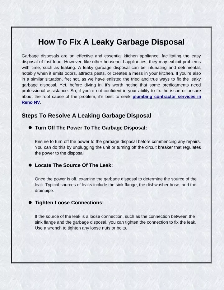 how to fix a leaky garbage disposal