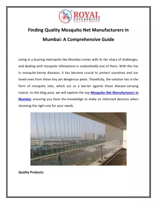 Finding Quality Mosquito Net Manufacturers in Mumbai A Comprehensive Guide