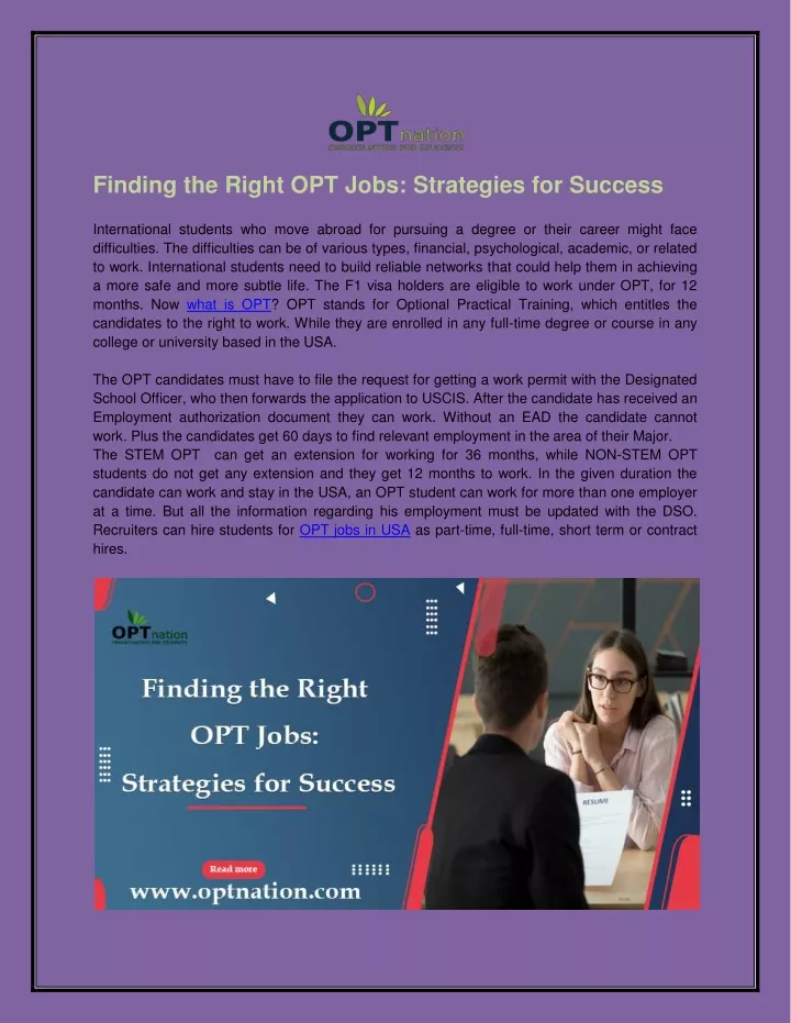 finding the right opt jobs strategies for success