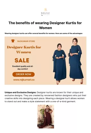 The benefits of wearing Designer Kurtis for Women