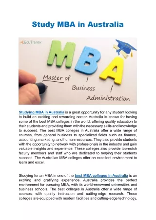 Best MBA Colleges in Australia