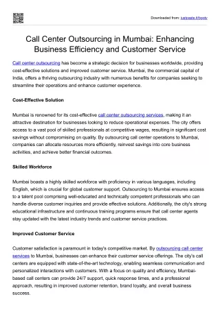 Call Center Outsourcing in Mumbai: Enhancing Business Efficiency and Customer Se