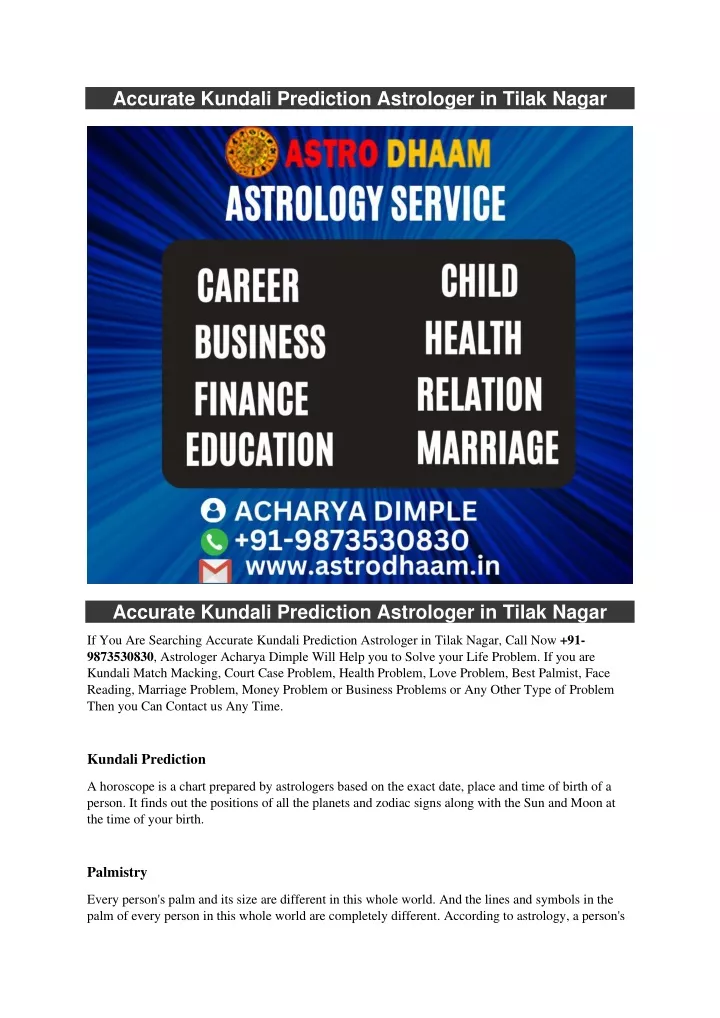 accurate kundali prediction astrologer in tilak