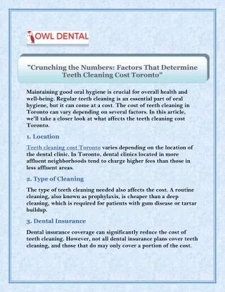 Crunching the Numbers: Factors That Determine Teeth Cleaning Cost Toronto