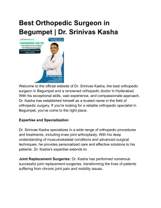 Best Orthopedic Surgeon in Begumpet _ Dr kasha