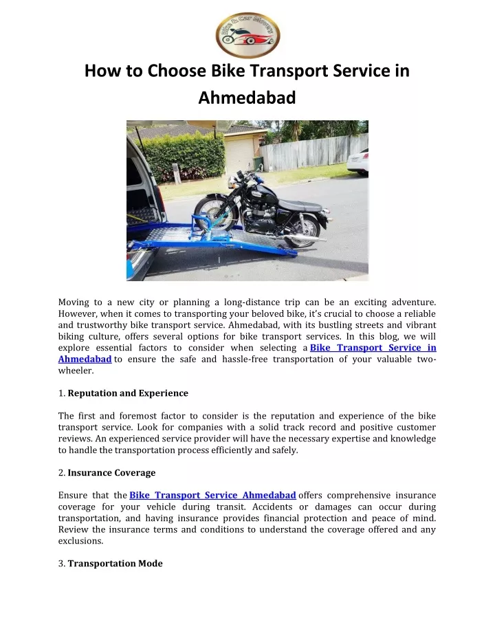 how to choose bike transport service in ahmedabad