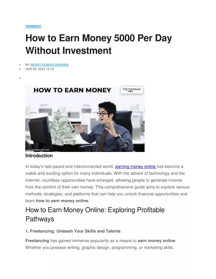 education how to earn money 5000 per day without