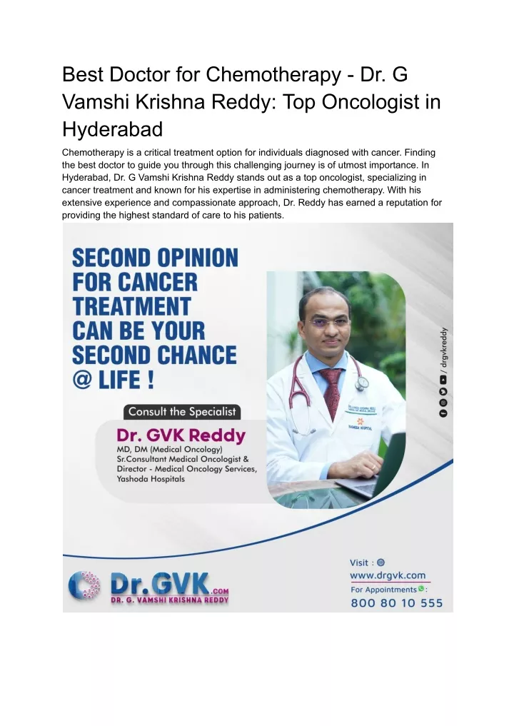 best doctor for chemotherapy dr g vamshi krishna