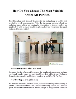 How Do You Choose The Most Suitable Office Air Purifier?