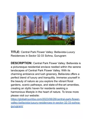 Central Park Flower Valley: Bellavista-Luxury Residences in Sector 32-33 Sohna