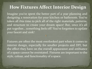 How Fixtures Affect Interior Design