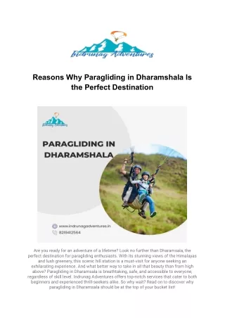 Reasons Why Paragliding in Dharamshala Is the Perfect Destination