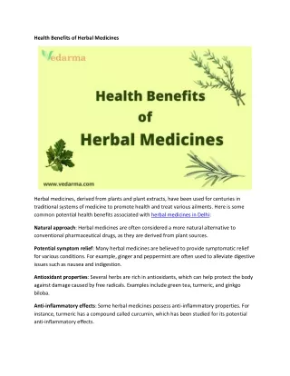 Health Benefits of Herbal Medicines