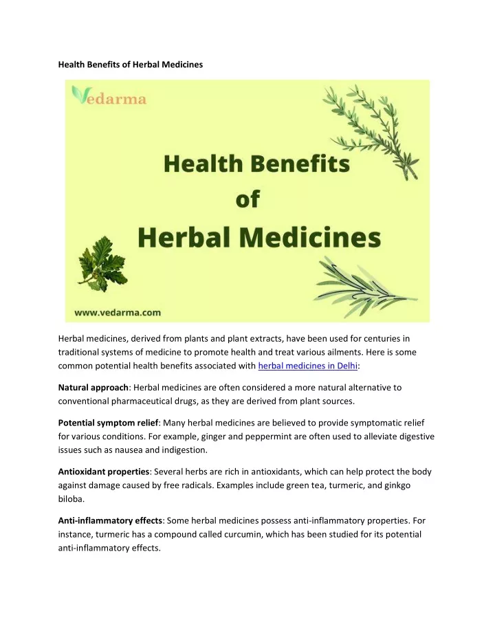 health benefits of herbal medicines
