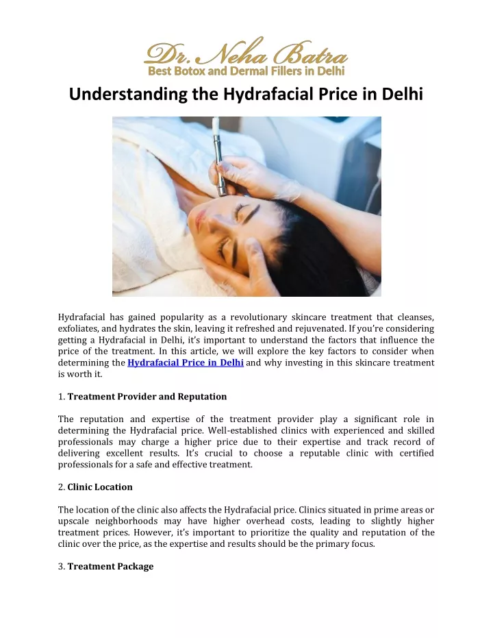 understanding the hydrafacial price in delhi