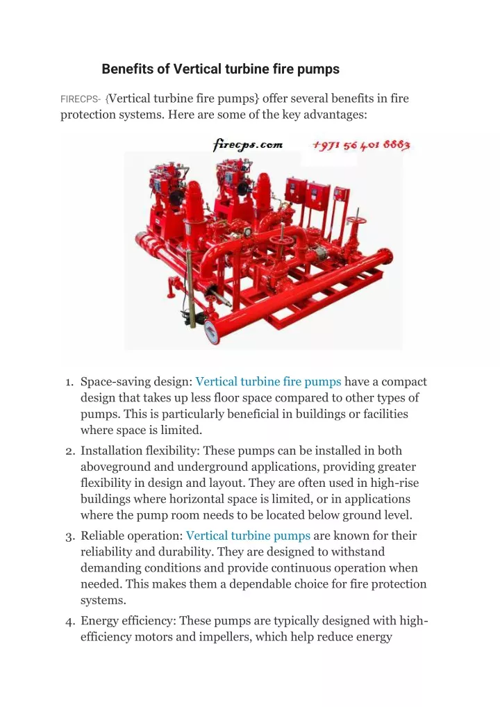 benefits of vertical turbine fire pumps