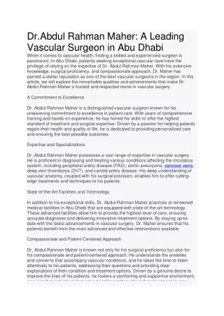 A Leading Vascular Surgeon in Abu Dhabi