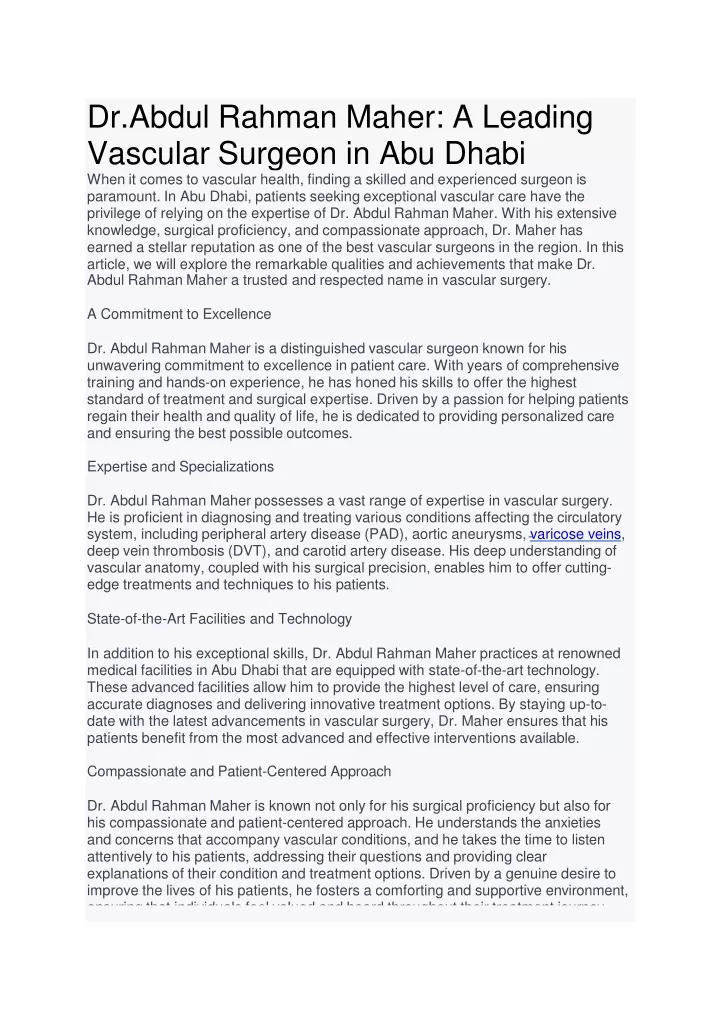 dr abdul rahman maher a leading vascular surgeon in abu dhabi