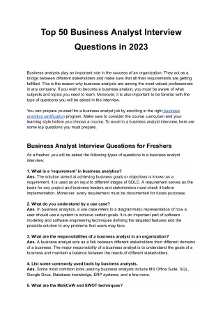 Top 50 Business Analyst Interview Questions in 2023