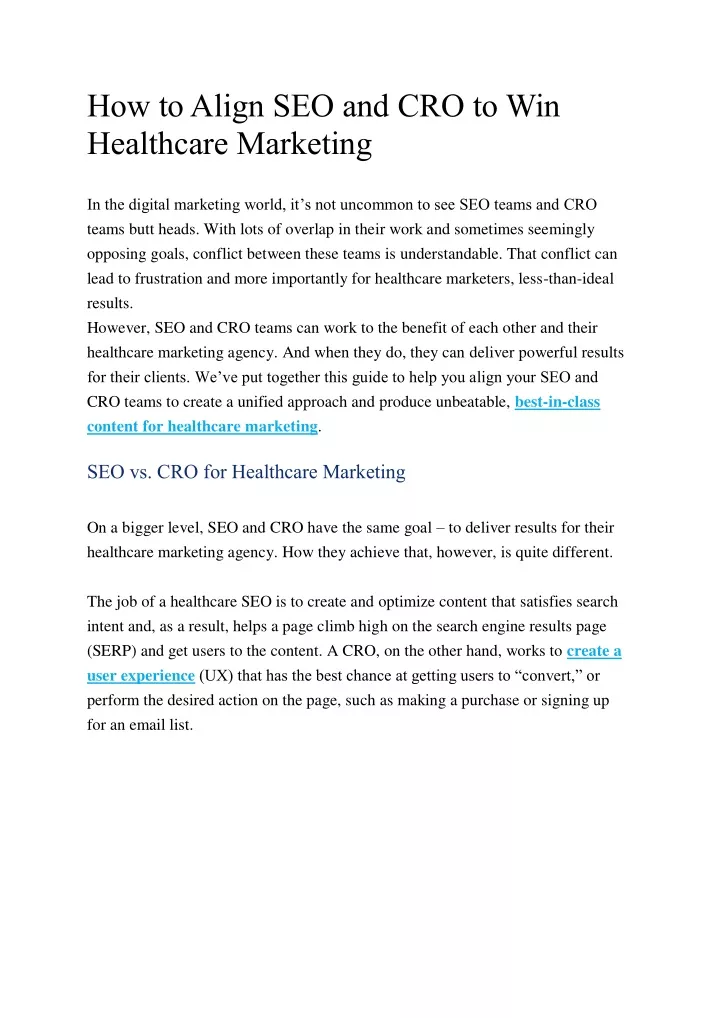 how to align seo and cro to win healthcare